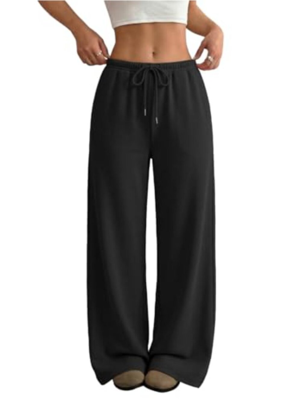 Wide Leg Sweatpants Cotton High Rise Drawstring Lounge Pants
